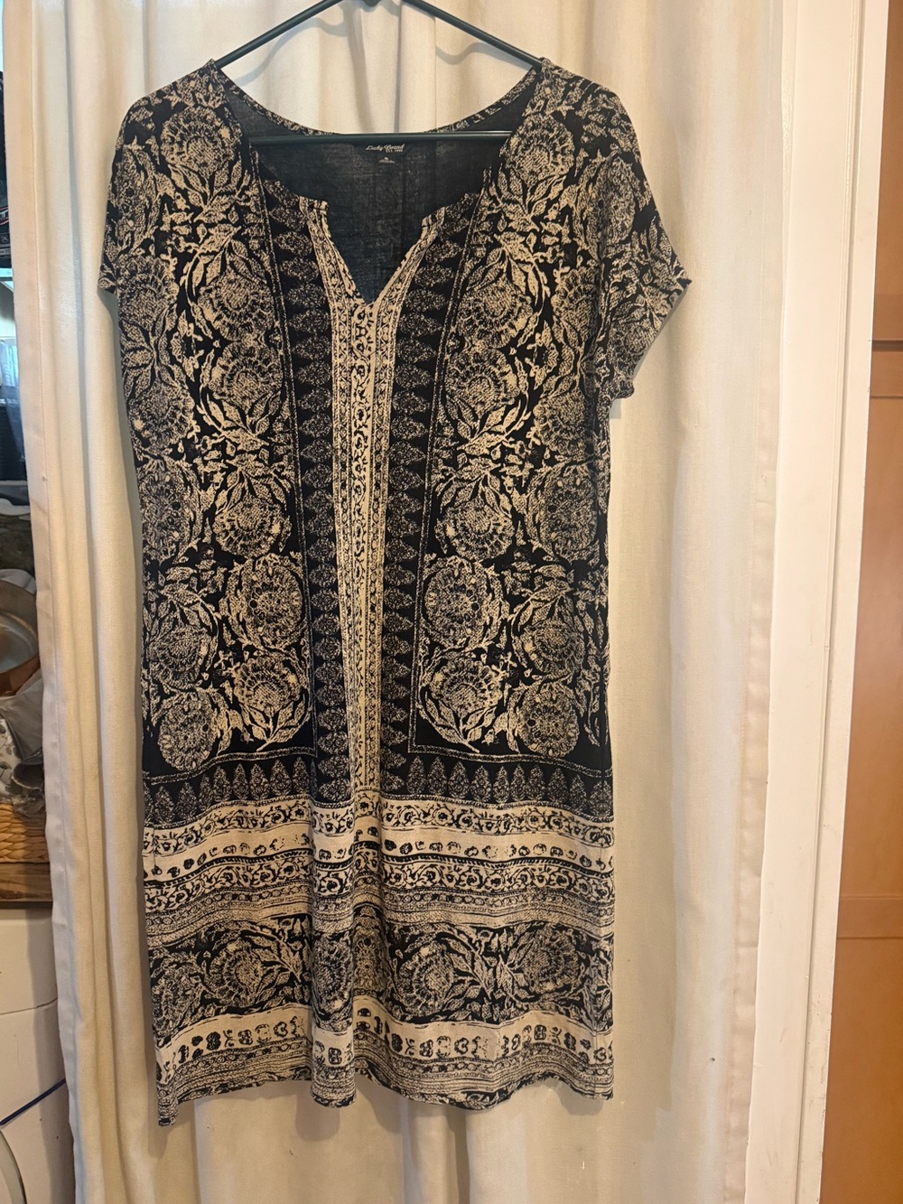 Lucky Brand Black and Cream Printed Tunic Dress
